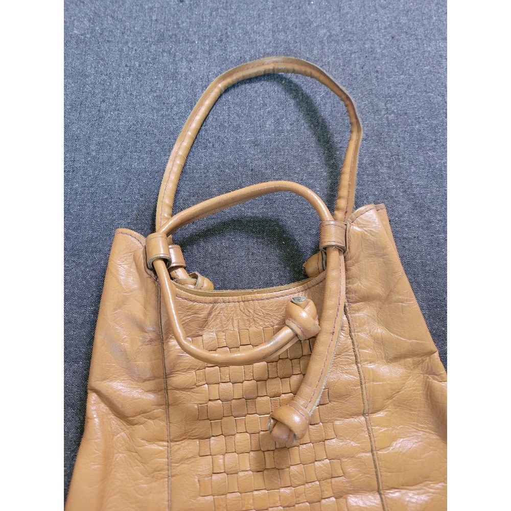 Vintage 60s 70s Brown Leather Woven Shoulder Bag Purse Brown Fall Don Quixote - Picture 9 of 16
